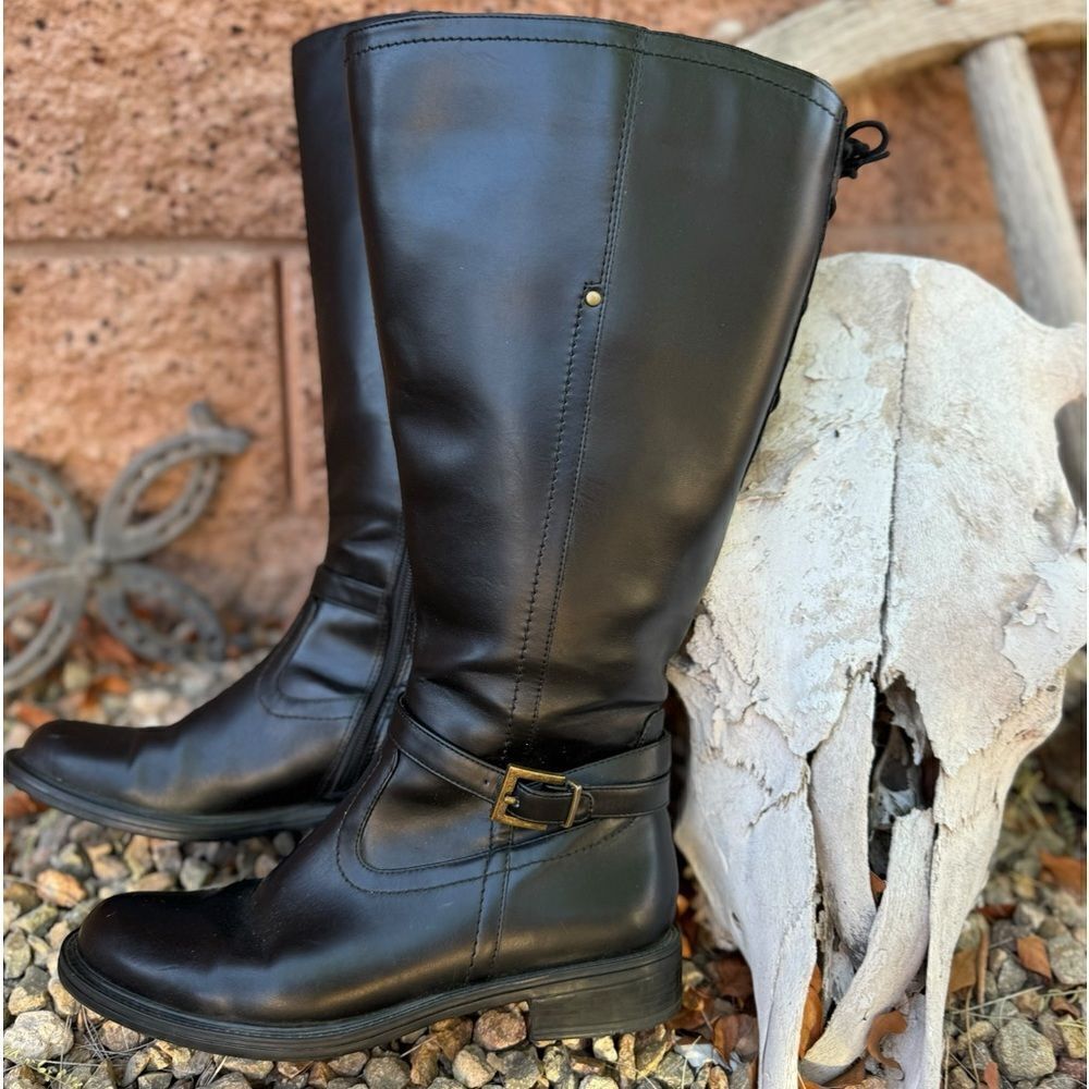David Tate Lasso Boots Black Vegan Leather Side Zip Size 8.5M